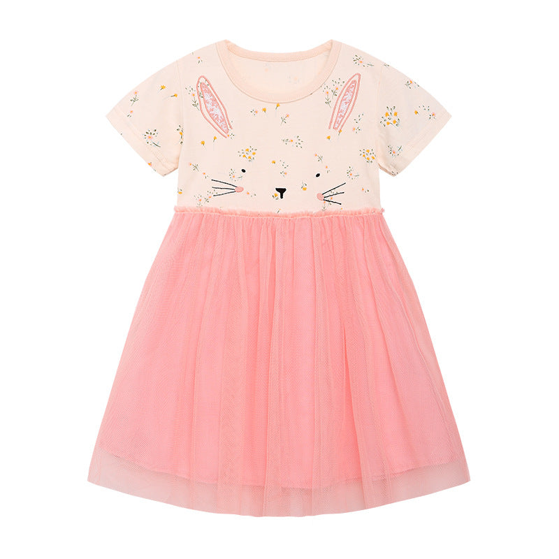 Baby Girl Mesh Patched Design Print Pattern Cute Princess Dress