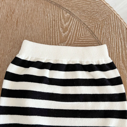 Baby Striped Pattern Simple Style Knit Cardigan With Triangle Short Sets My Kids-USA