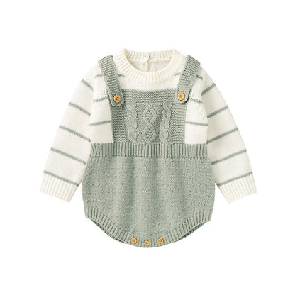 Baby Striped Pattern False Design Triangle Knit Onesies My Kids-USA