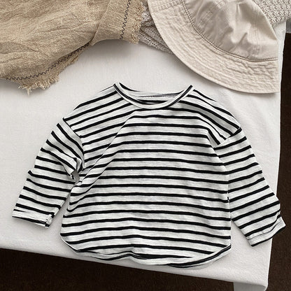 Baby Striped Graphic Long Sleeve Soft Cotton Loose Shirt