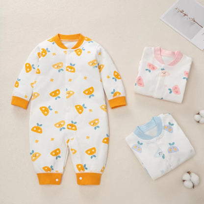 Baby Cartoon Pattern Button Front Design Long Sleeves Cotton Romper My Kids-USA