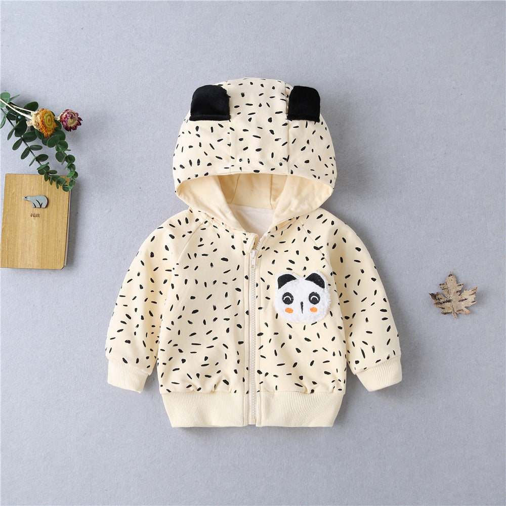 Baby Cartoon Panda Graphic Double Lapel Fleece Zipper Front Design Coat My Kids-USA
