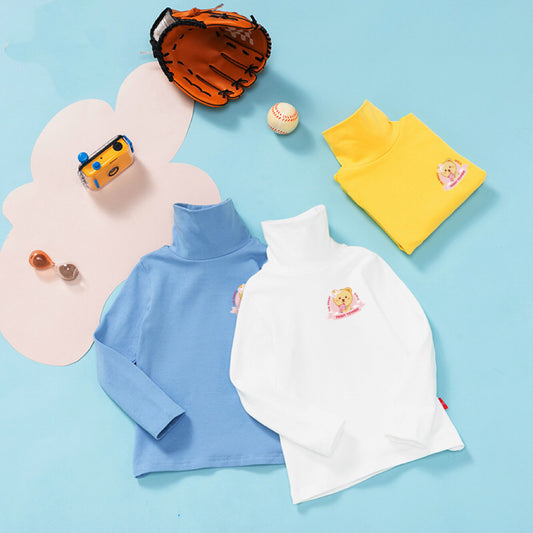 Camisa de cuello alto con estampado de oso de dibujos animados para niña bebé 