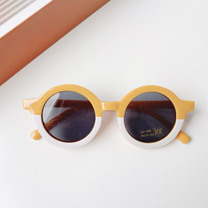 Girls Color Patchwork Design Round Frame Sunglasses
