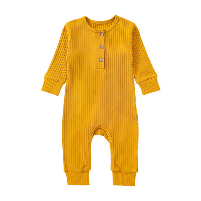 Baby Boy And Girl Solid Color Quarter Button Design Jumpsuit My Kids-USA