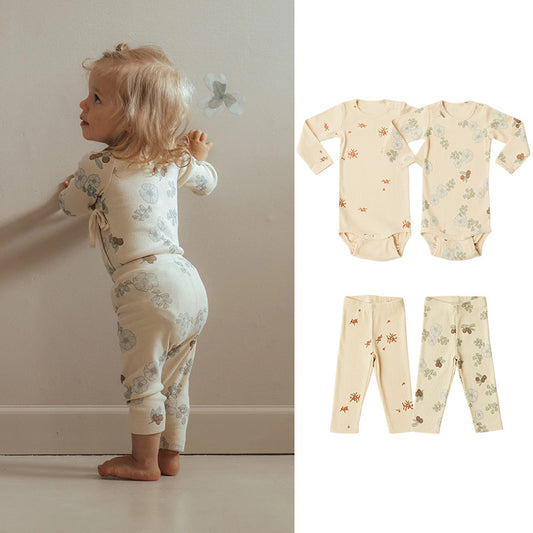 Baby Girl Floral Pattern Cotton Onesies With Pant 1 Pieces Sets My Kids-USA