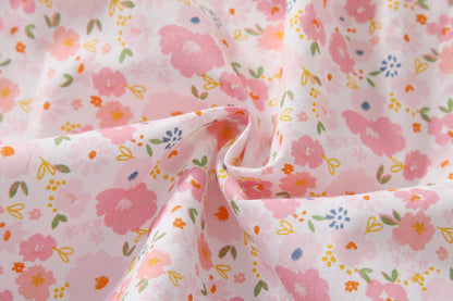 Baby Girl Short-Sleeved Floral Print Shell Shape Collar Pattern A Version Dress