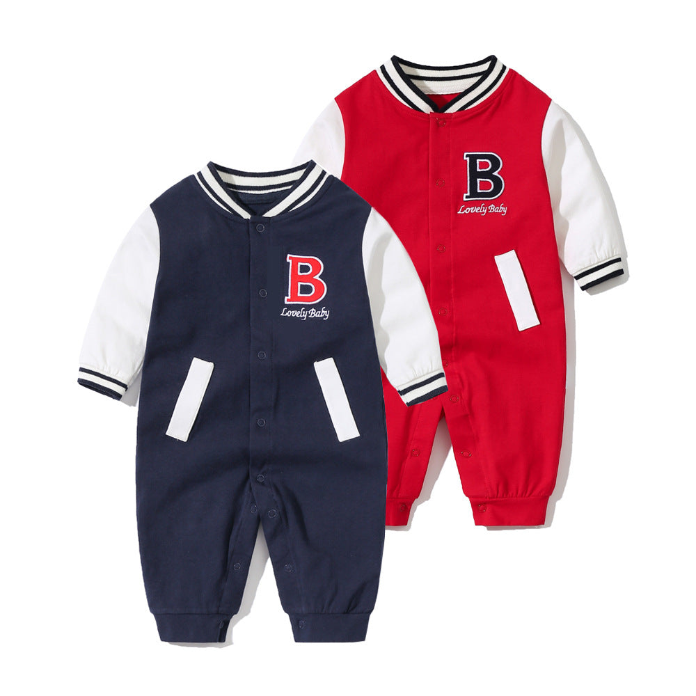 Baby Letter Embroidered Pattern Long Sleeves Baseball Rompers My Kids-USA