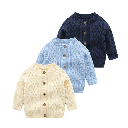 Baby Solid Color Crochet Knitted Pattern Single Breasted Design Sweater Cardigan My Kids-USA