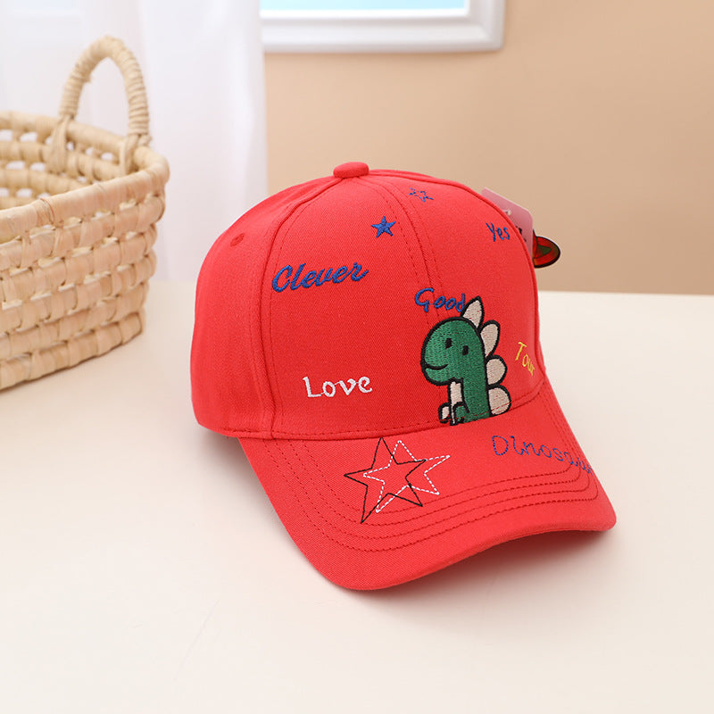 Boys Cartoon Dinosaur & Letters Pattern Solid Color Sunshade Peaked Caps My Kids-USA
