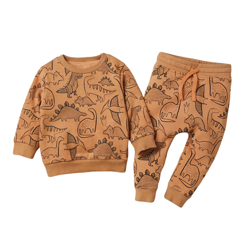 Baby Boy 1pcs Allover Dinosaur Graphic Long Sleeves Hoodie Combo Trousers Sets My Kids-USA