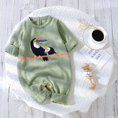Baby Cute Bird Pattern Long Sleeve Knitted Pullover Rompers My Kids-USA