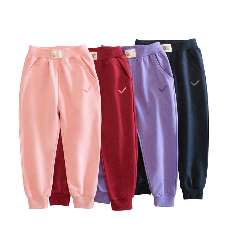 Baby Embroidered Pattern Solid Color Sport Trousers My Kids-USA