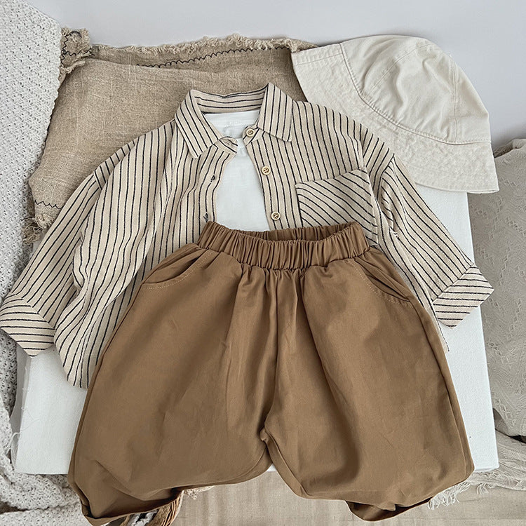 Pantalones de primavera sueltos de color sólido de estilo simple para bebé 