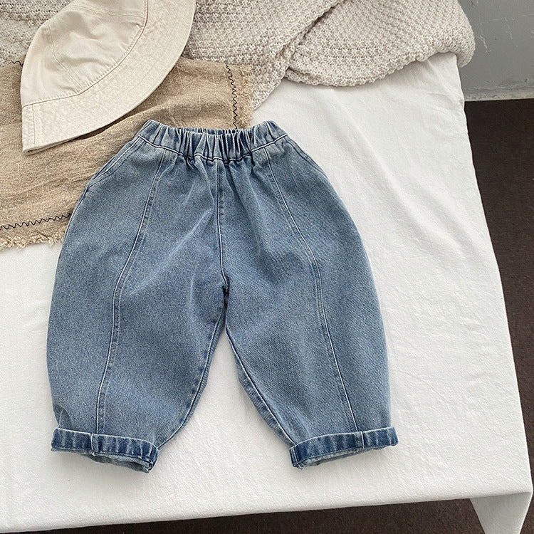 Pantalones vaqueros sueltos estilo vintage azul claro para bebé niño y niña 