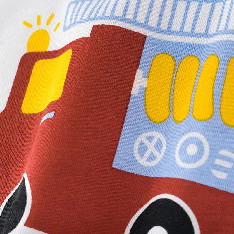 Baby Boy Printed Pattern Color Blocking Design Summer Short-Sleeved Cute Tops