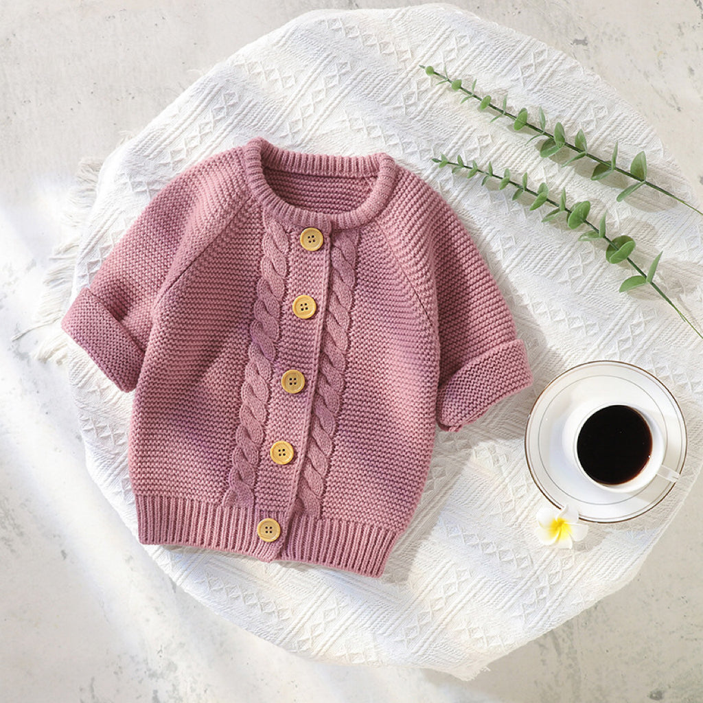 Baby Solid Color Long Sleeve Handmade Knitted Cardigan My Kids-USA