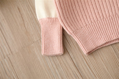 Pull patché à nœud de couleur unie pour bébé avec des ensembles de pantalons 