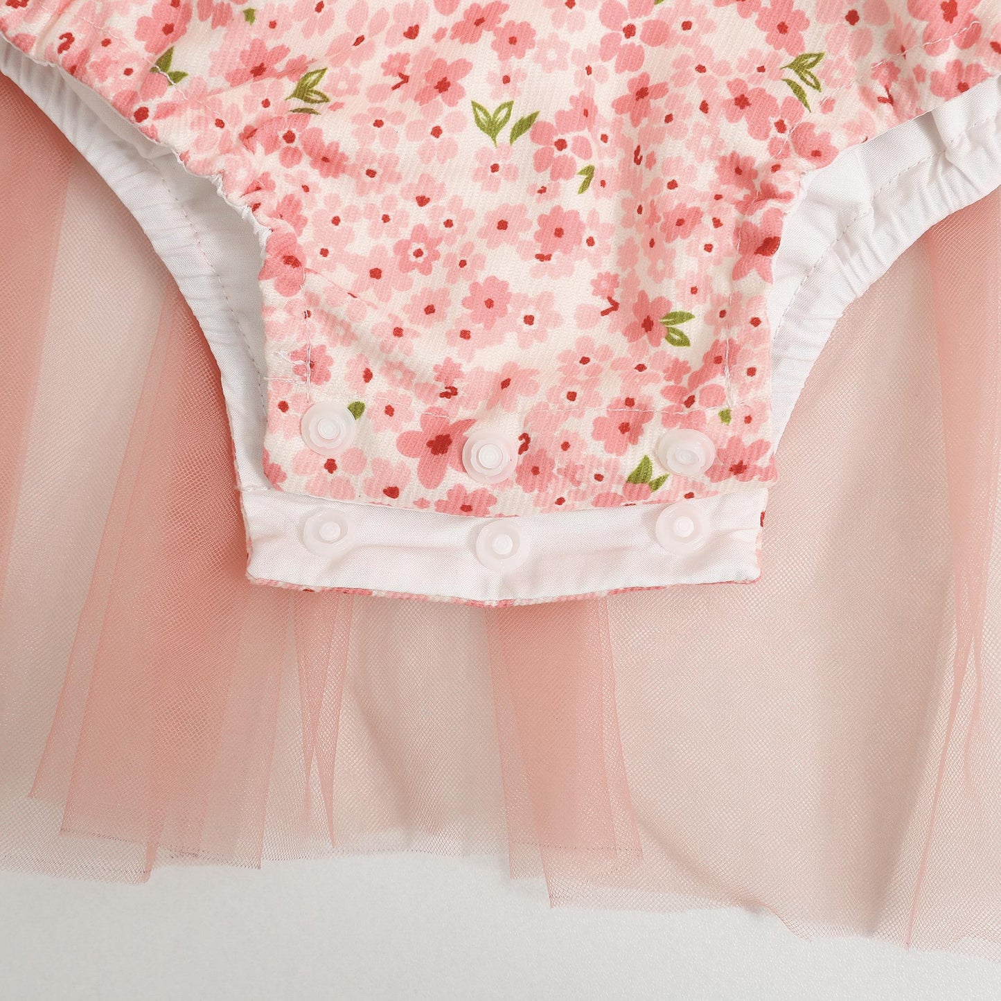 Baby Girl Ditsy Flower Pattern Mesh Overlay Design Cheongsam Onesie Dress My Kids-USA