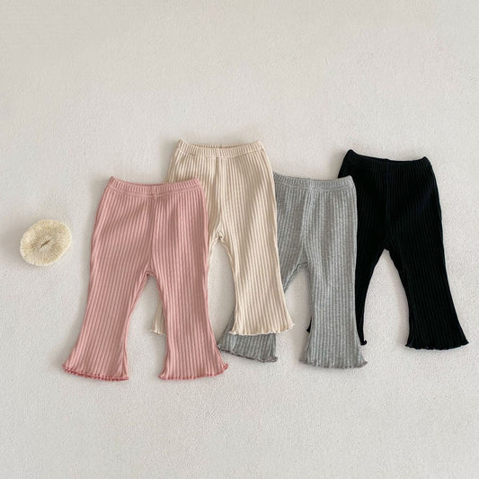 Pantalones de algodón suave con diseño de oreja de madera de color sólido para niña bebé 