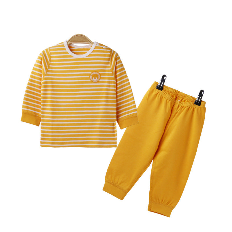 Baby Striped Graphic Shirt Combo Solid Trousers Spring Autumn Split Underwear Pajama Sets My Kids-USA