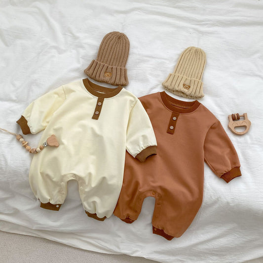 Monos de manga larga con diseño de patchwork de color liso para bebé 