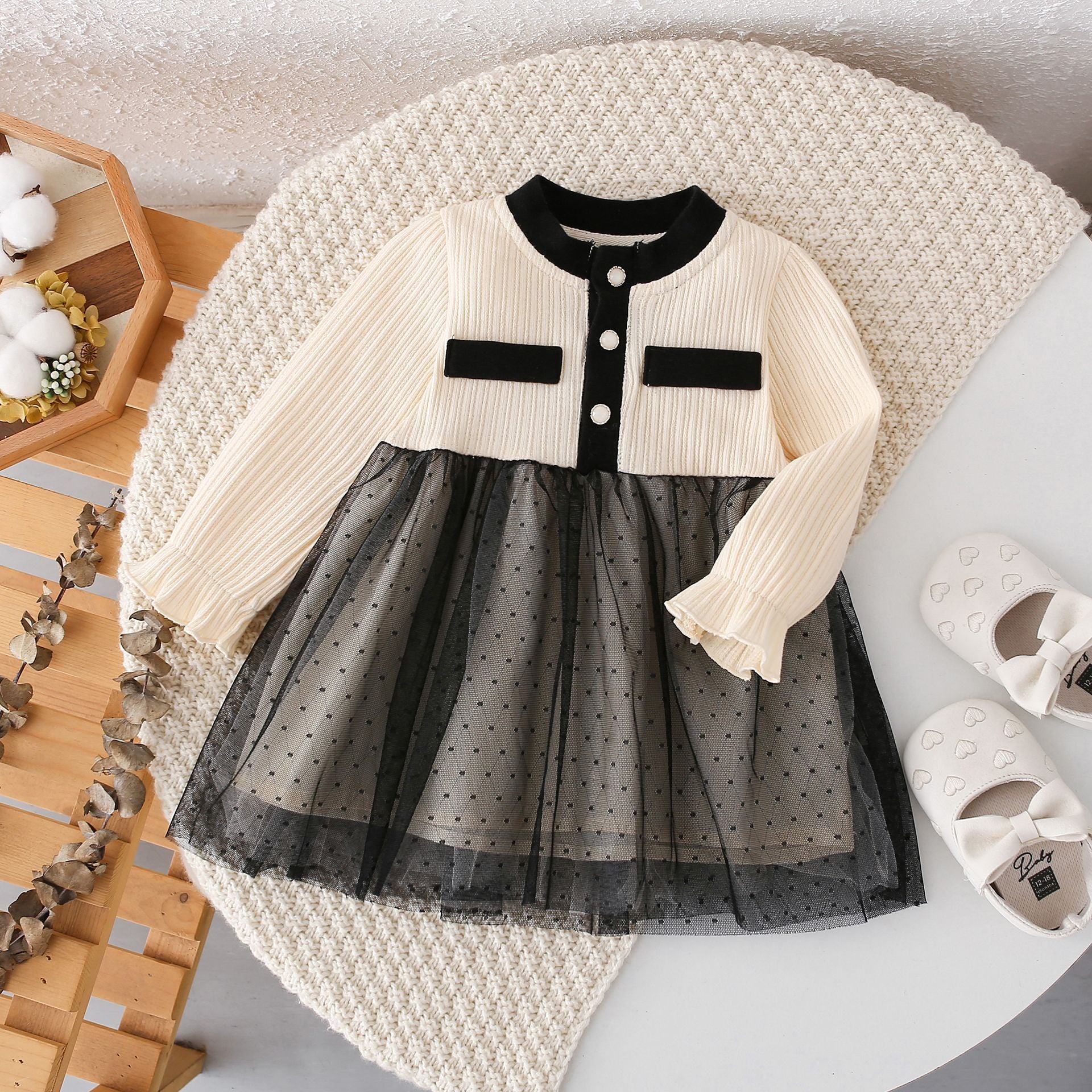 Baby Girl Polka Dot Mesh Overlay Design Patchwork Princess Dress My Kids-USA
