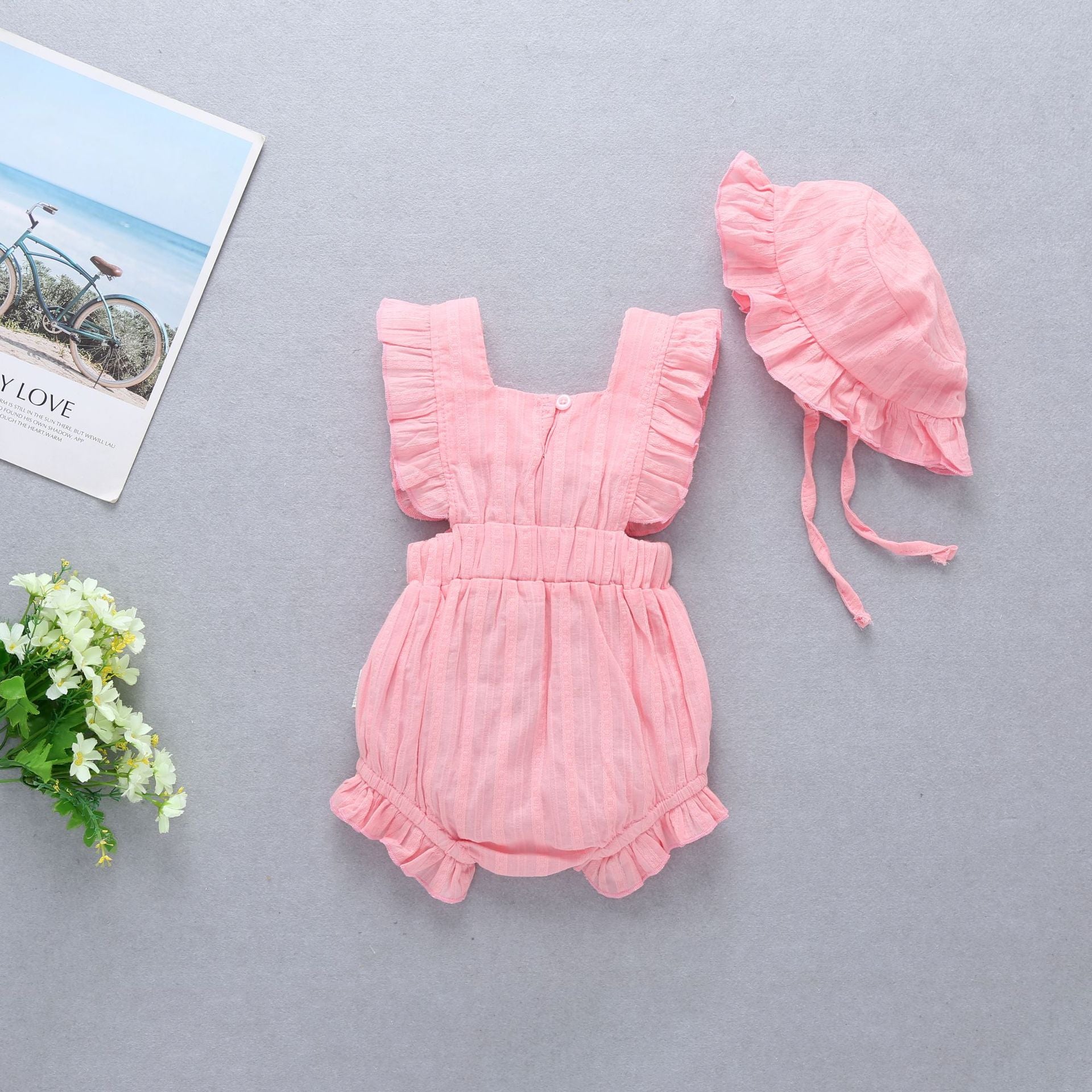 Baby Girl 1pcs Solid Color Bow Tie Design Ruffle Sleeveless Crotch Onesies My Kids-USA