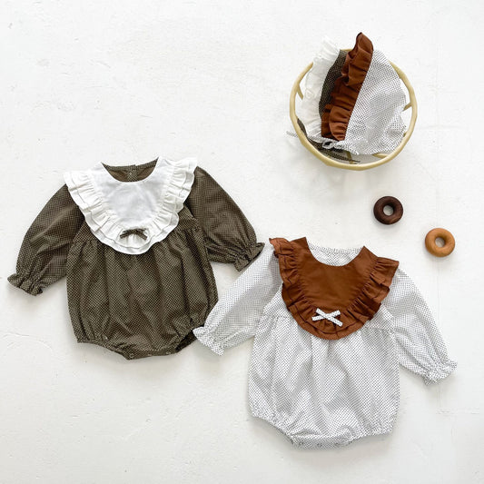 Baby Girl Dot Print Round Collar Long-Sleeved Onesie
