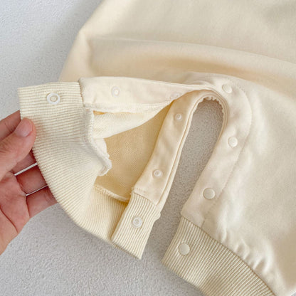 Mameluco de algodón de manga larga con estampado de letras en color liso para niña bebé 