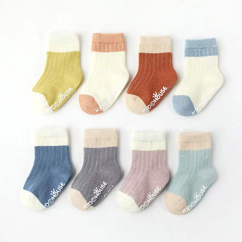 Baby Two Colors Contrast Boneless Bottom Dispensing Socks 1 Lot = 5 Pairs My Kids-USA