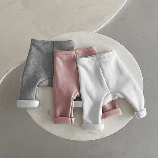 Pantalones de invierno gruesos de vellón de color liso para bebé niño y niña 