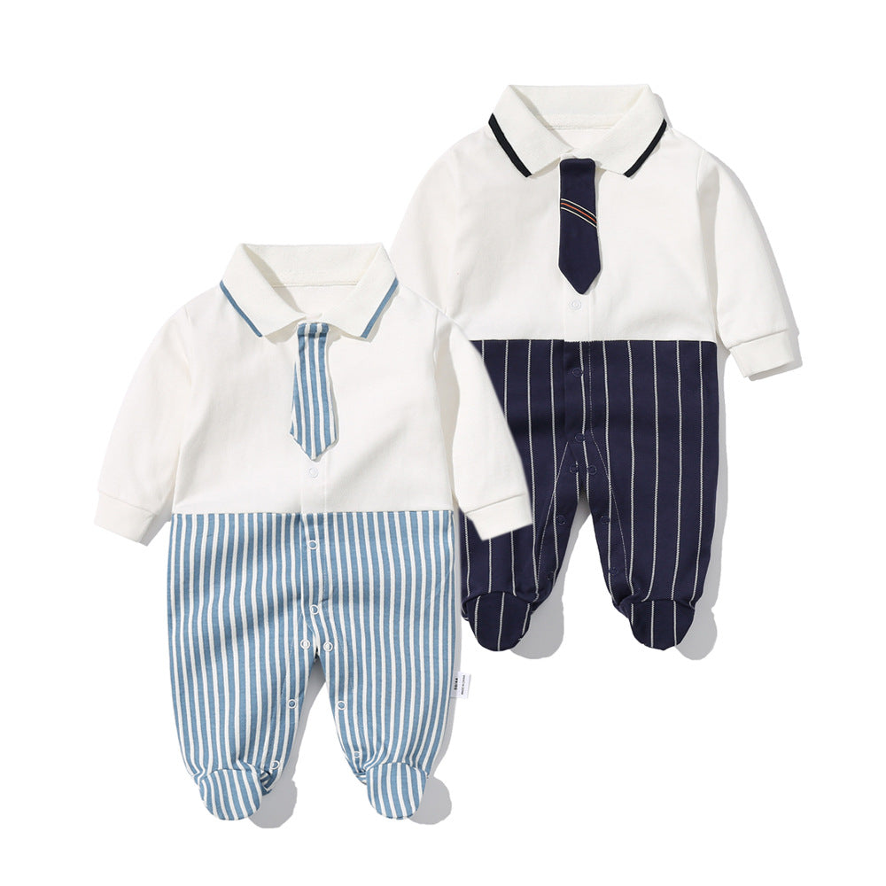 Baby Boy Striped Patchwork Pattern Tie Dye Design Lapel Convered Jumpsuit My Kids-USA