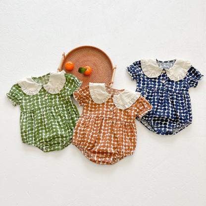 Baby Girl Dot Print Lapel Collar Short-Sleeved Onesies In Summer My Kids-USA