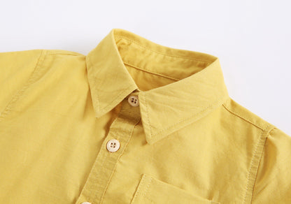 Baby Boy Solid Color Buttoned Shirt With Pockets Short Sleeve Onesies Online In Summer My Kids-USA