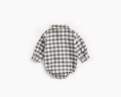 Baby Boy Plaid Pattern Buttoned Shirt With Pockets Long Sleeve Onesies In Autumn My Kids-USA