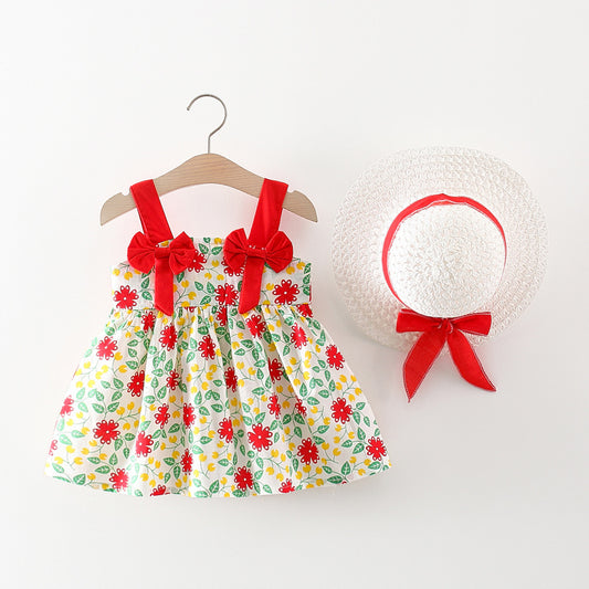 Baby Girl Flower Pattern Bow Patched Design Beautiful Dress, MyKids-USA®, Baby & Toddler Dresses, MyKids-USA - Size/Age - 73 (6-9M) - Color - Red -  -  - JM2212101857-C.