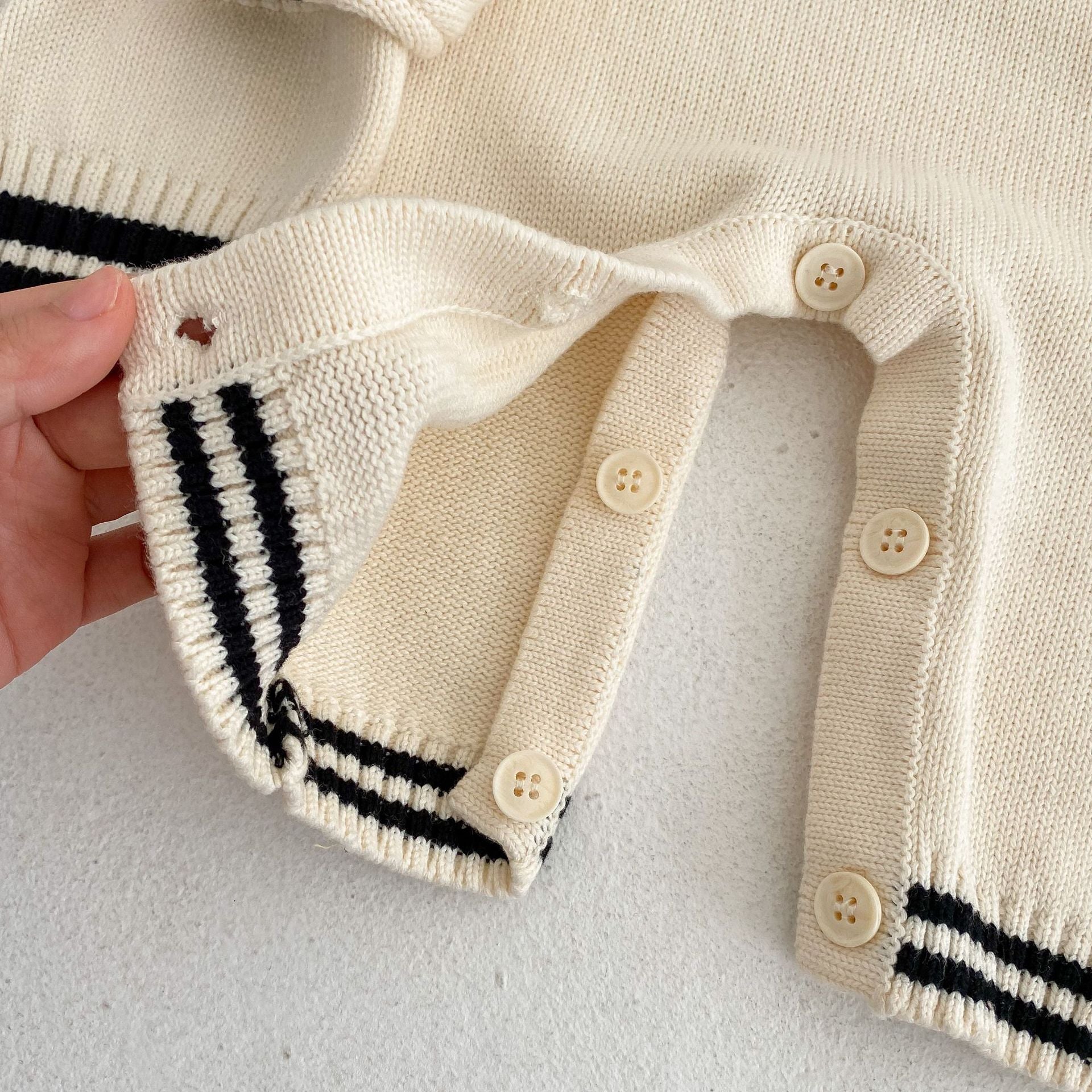 Baby Solid Color Sailor Style Knitted Lapel Cardigan & Jumpsuit Outfits My Kids-USA