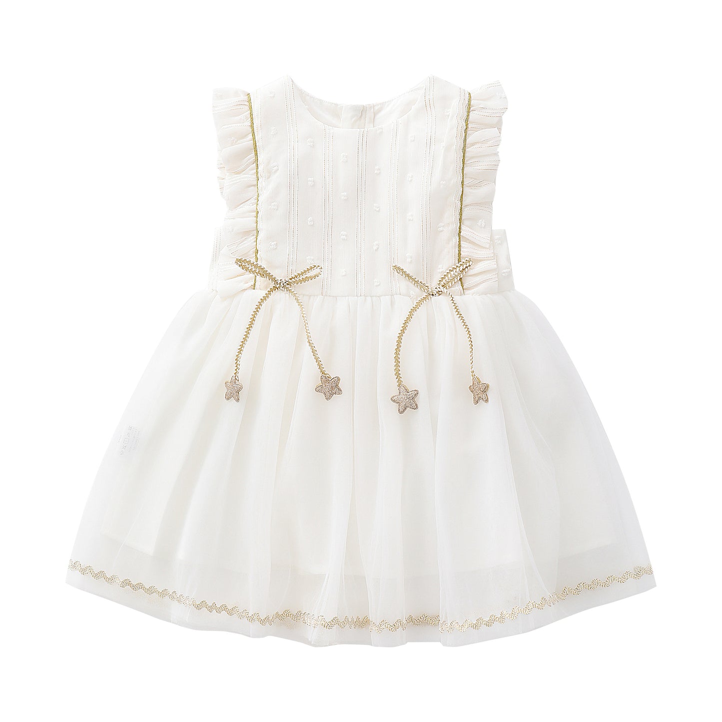 Baby Girl 1pcs Frill Trim Mesh Overlay Design Bow Tie Solid Princess Tutu Dress My Kids-USA