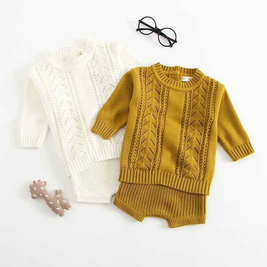Baby Solid Color Hollow Carved Design Knitwear Sets