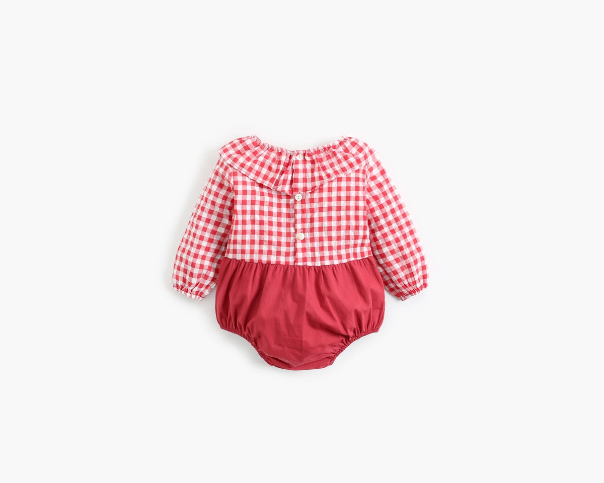 Baby Girl Plaid Pattern False One-Piece Design Ruffle Neck Onesies, MyKids-USA®, Baby One-Pieces, MyKids-USA -  -  -  -  -  -  - 