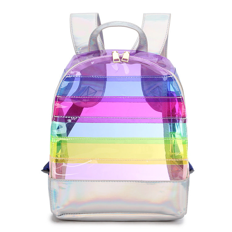Children’s Rainbow Striped Pattern Clear Color Contrast Design Laser Backpack My Kids-USA