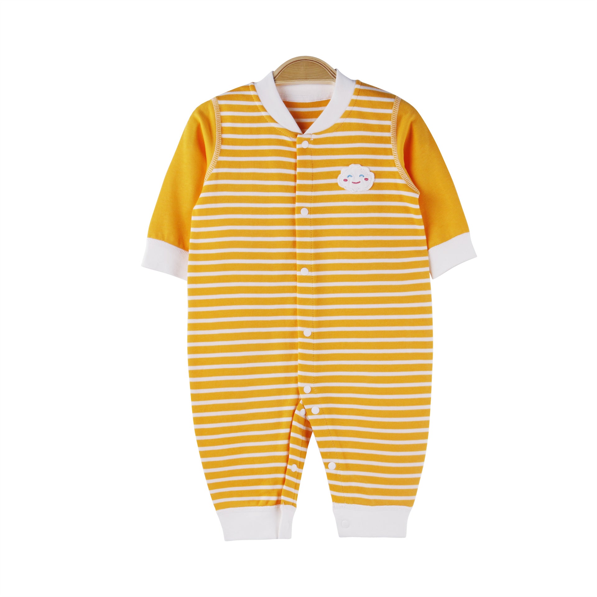 Baby Striped & Cloud Patch Graphic Single Breasted Design Autumn Long Sleeves Jumpsuit My Kids-USA