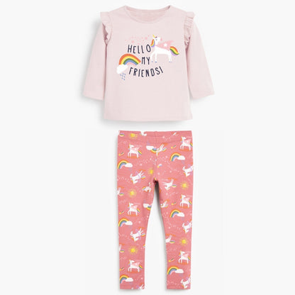 Baby Girl Unicorn & Rainbow Graphic Long Sleeves Shirt Combo Cartoon Print Pants Sets My Kids-USA