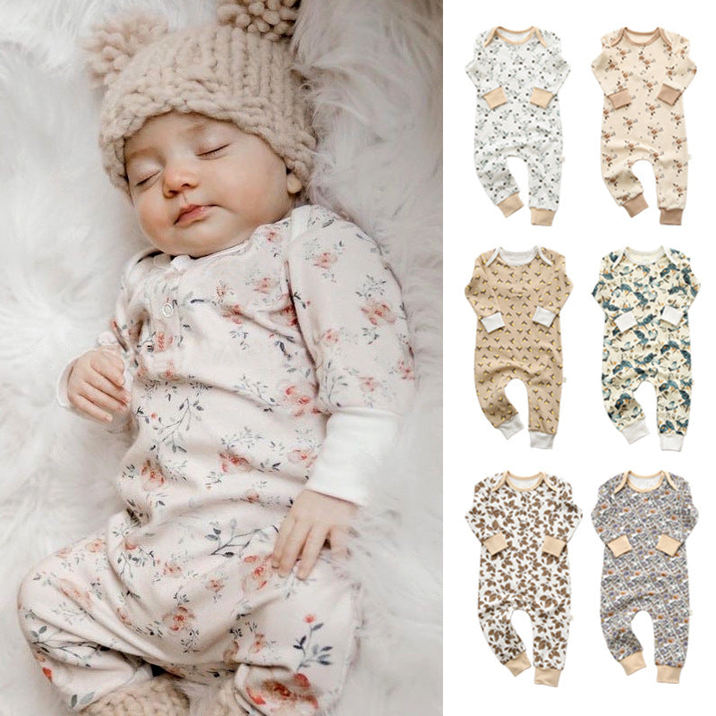Baby Floral Graphic Envelope Collar Design Soft Cotton Nordic Style Jumpsuit My Kids-USA