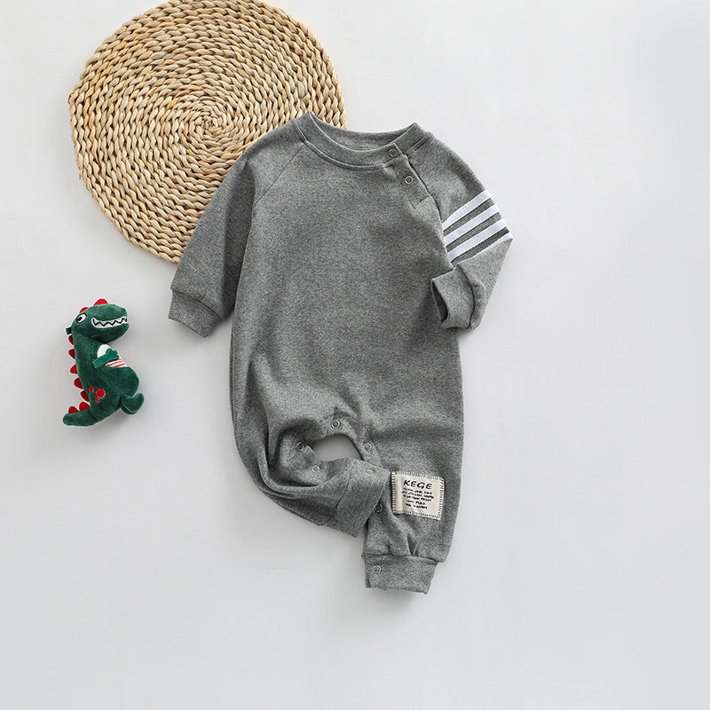 Baby Solid Color Side Striped Sleeve High Elastic Cotton Jumpsuit My Kids-USA