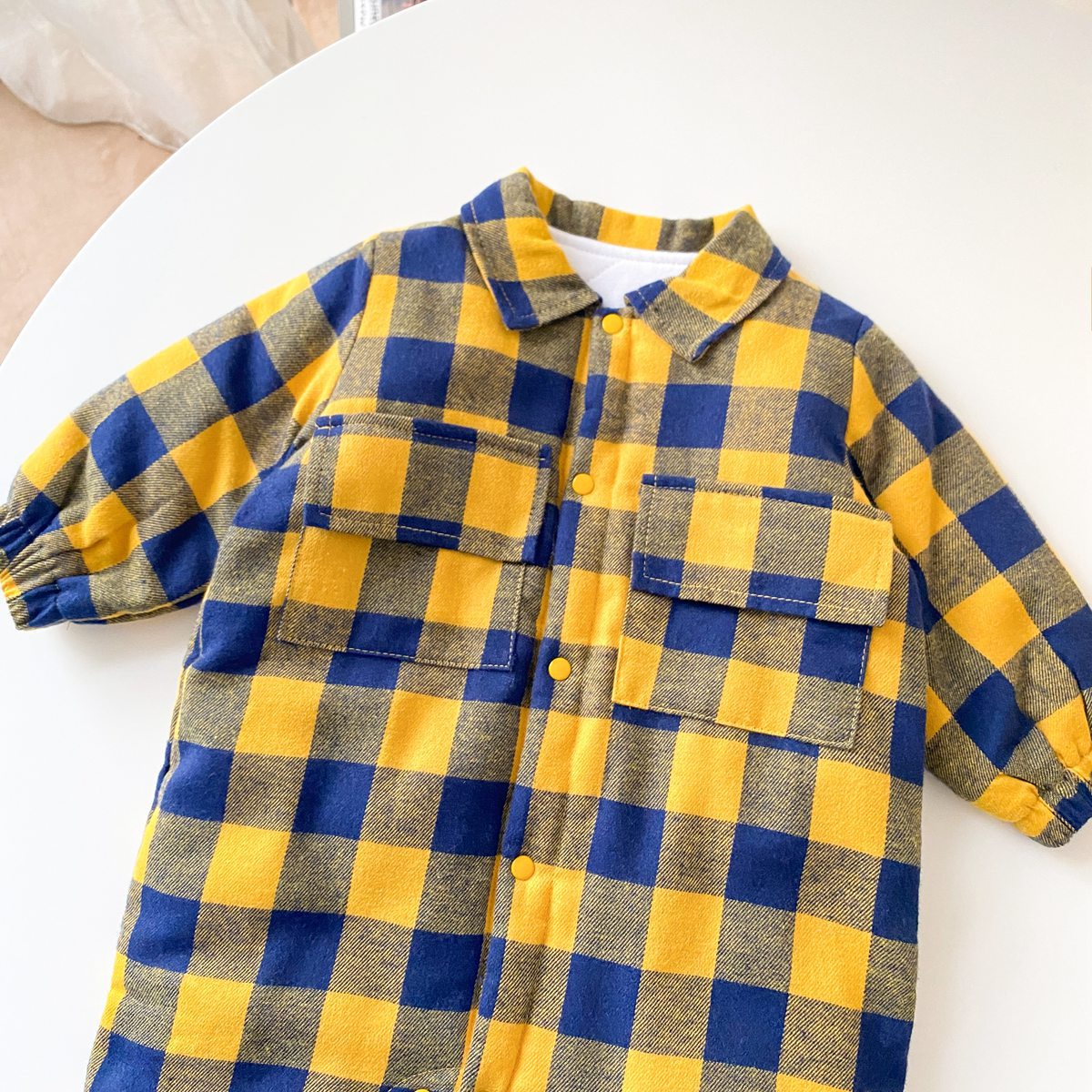 Baby Boy Plaid Pattern Snap Button Front Long-sleeved Thick Rompers My Kids-USA
